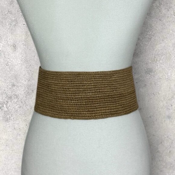 Sezane Carlie Belt Honey Wide Buckle Leather Antique Gold Size 80 cm 31.5 Inches - Picture 8 of 16